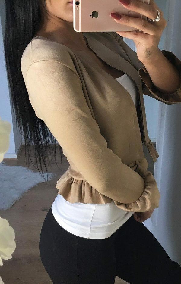 Femme Luxe Beige Suede Frill Blazer