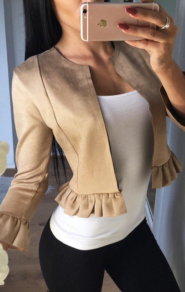 femme luxe Beige Suede Frill Blazer