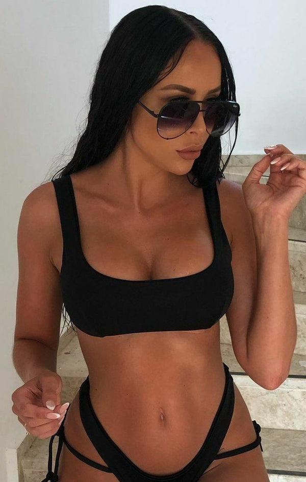 Femme Luxe Black Back Tie Bikini Top - Leena