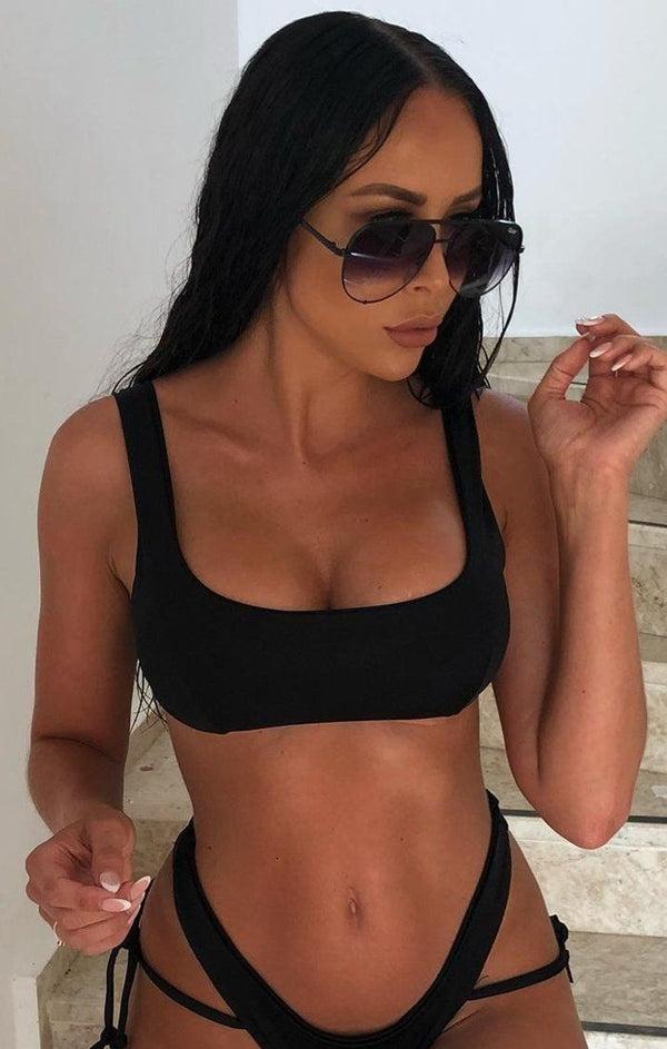 femme luxe Black Back Tie Bikini Top - Leena