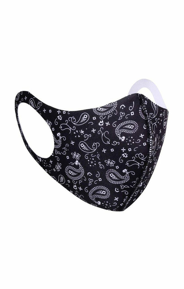Femme Luxe Black Bandana Print Face Mask - Cally