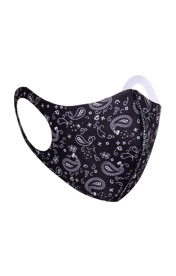 femme luxe Black Bandana Print Face Mask - Cally