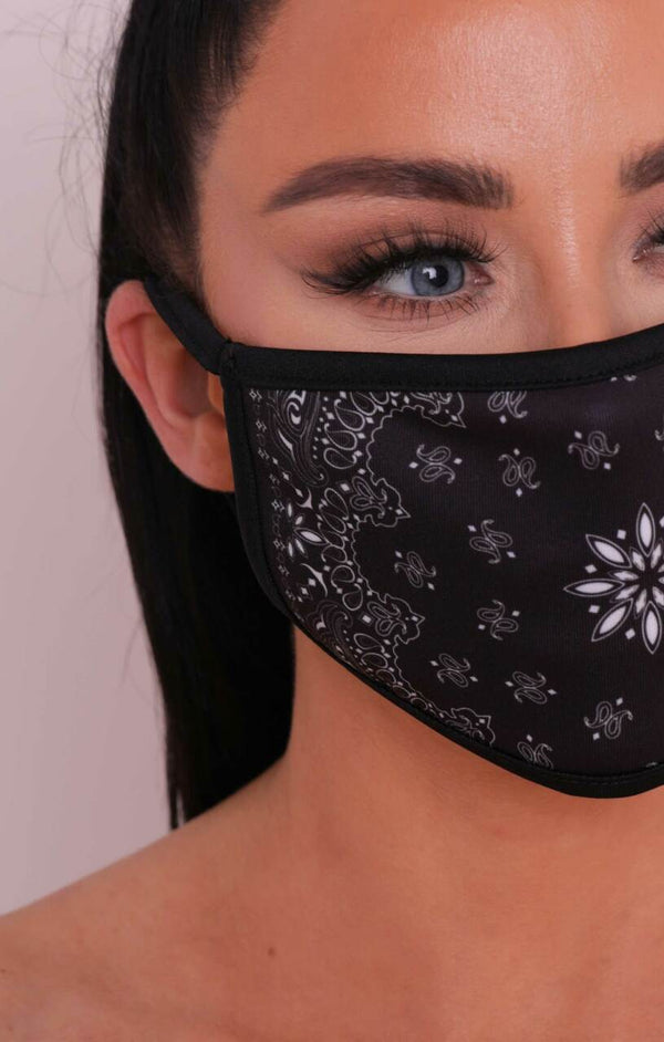 Femme Luxe Black Bandana Print Washable Face Mask
