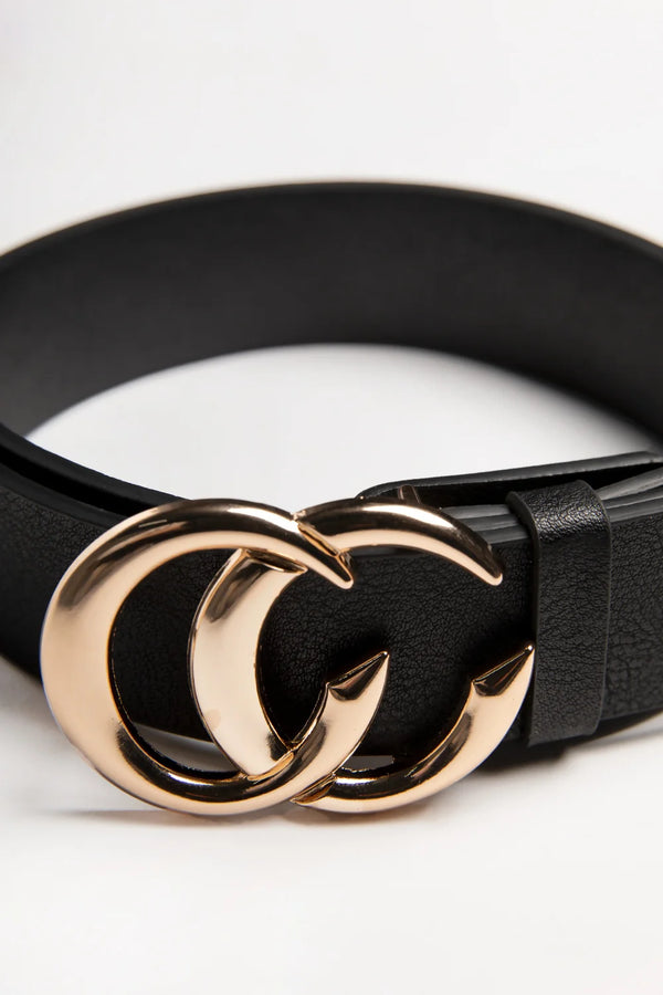 Femme Luxe Black CC Gold Buckle PU Belt - Haydan