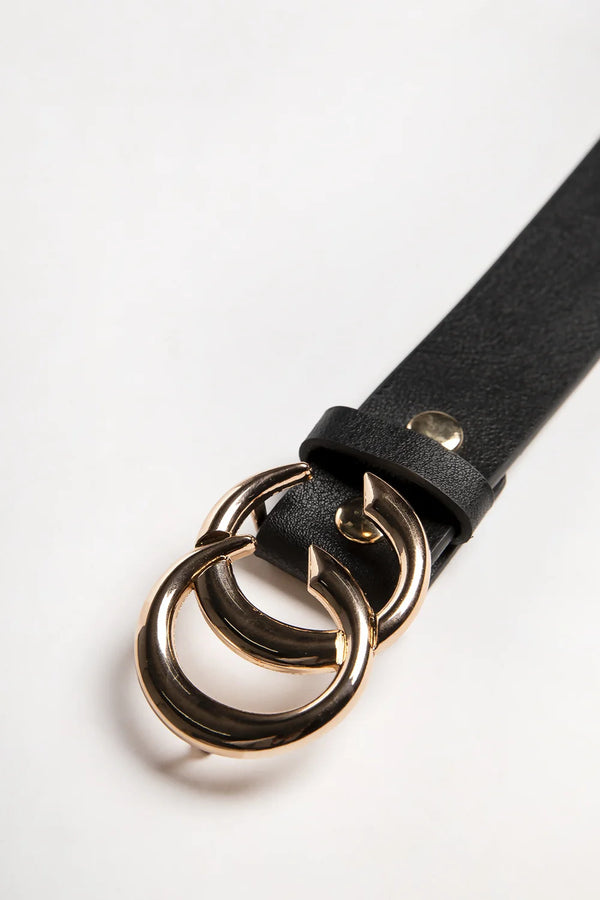 Femme Luxe Black CC Gold Buckle PU Belt - Haydan