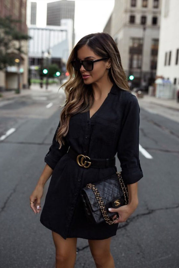 Femme Luxe Black CG Gold Buckle PU Belt - Winifred