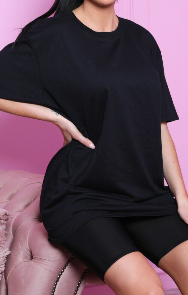 Femme Luxe Black Crewneck Oversized T-Shirt - Kaia