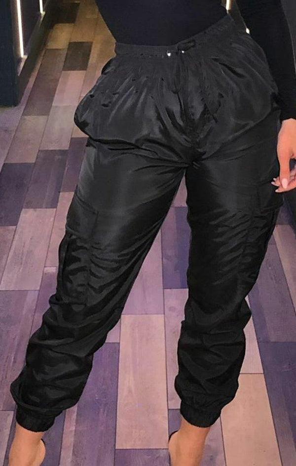 Femme Luxe Black Cuffed Cargo Trousers - Poppi
