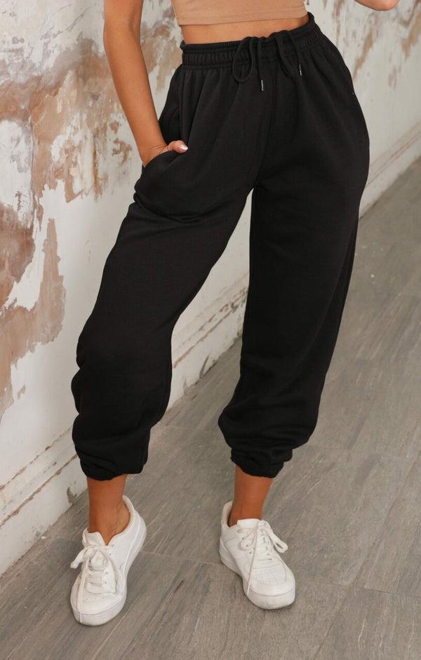 Femme Luxe Black Cuffed Joggers - Lizzie