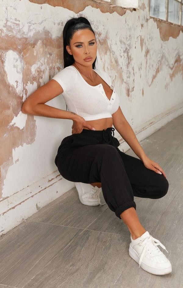 femme luxe Black Cuffed Joggers - Lizzie