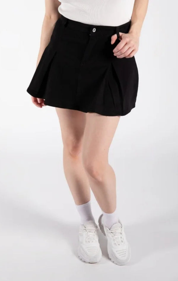 Femme Luxe Black Denim Pleated Mini Skirt - Cassara
