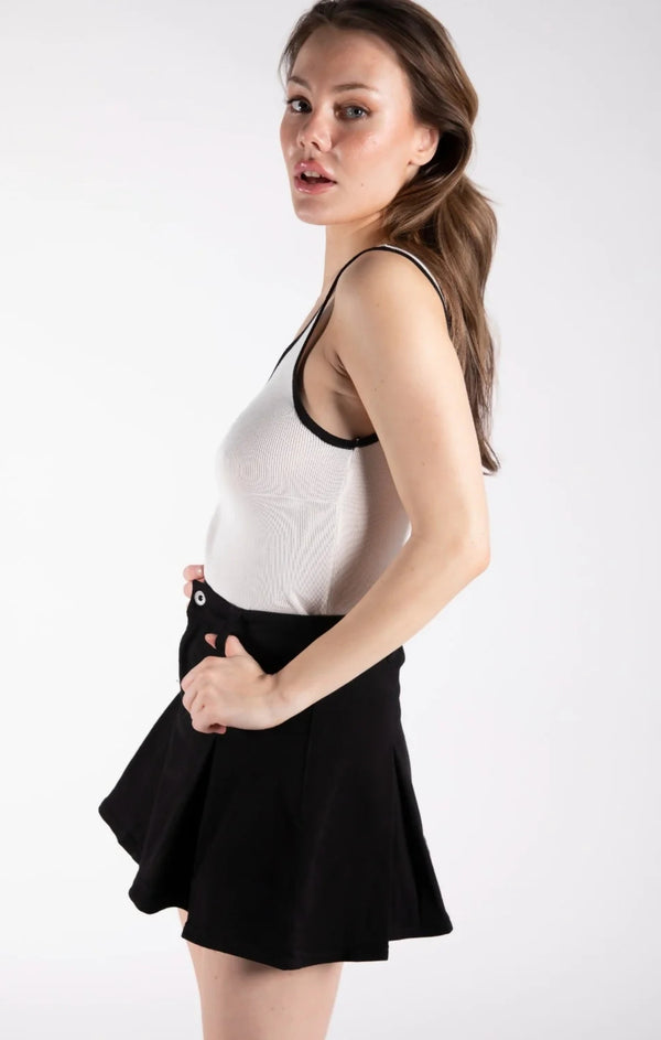 Femme Luxe Black Denim Pleated Mini Skirt - Cassara