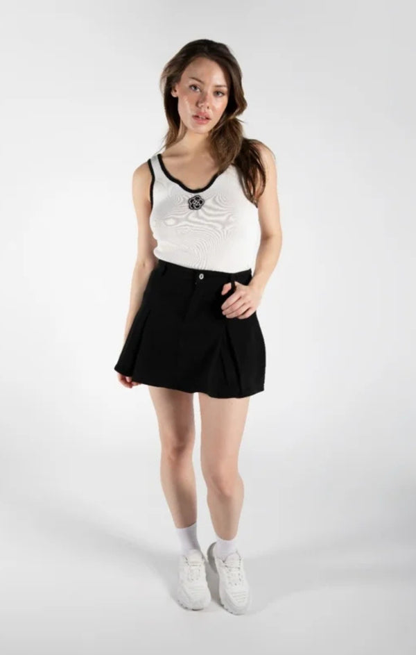 femme luxe Black Denim Pleated Mini Skirt - Cassara