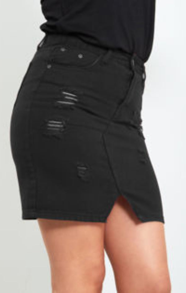 Femme Luxe Black Distressed Denim Skirt - Donelia