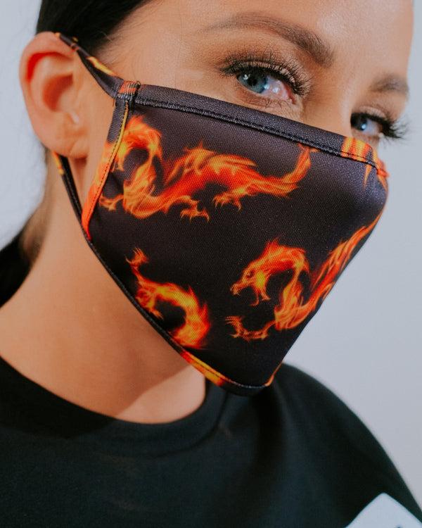 Femme Luxe Black Dragon Print Washable Face Mask