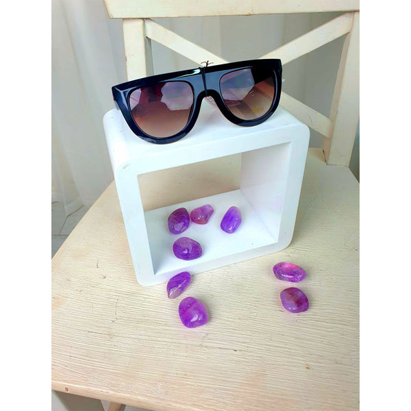 femme luxe Black Flat Shadow Round Sunglasses - Lucy