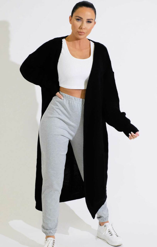 Femme Luxe Black Knitted Long Cardigan - June