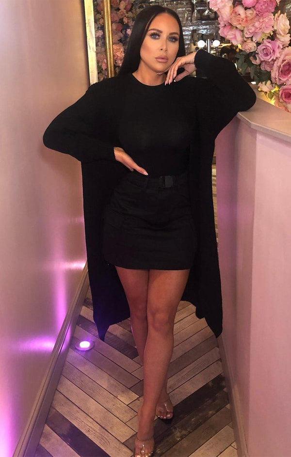 femme luxe Black Knitted Long Cardigan - June