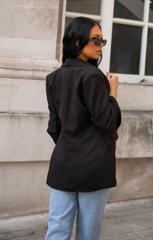 Femme Luxe Black Long Sleeve Pocket Blazer - Tenely