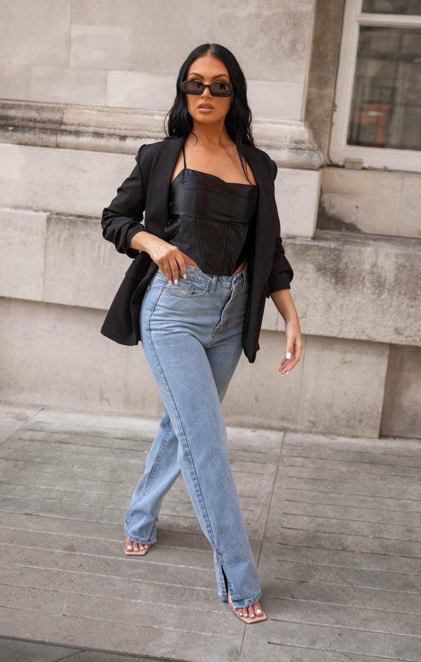 Femme Luxe Black Long Sleeve Pocket Blazer - Tenely