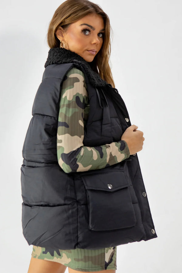 Femme Luxe Black Padded Utility Gilet - Sandita