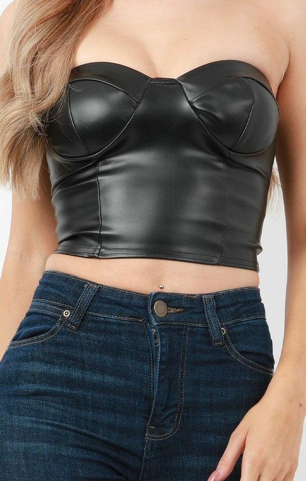 Femme Luxe Black PU Corset Top - Amy