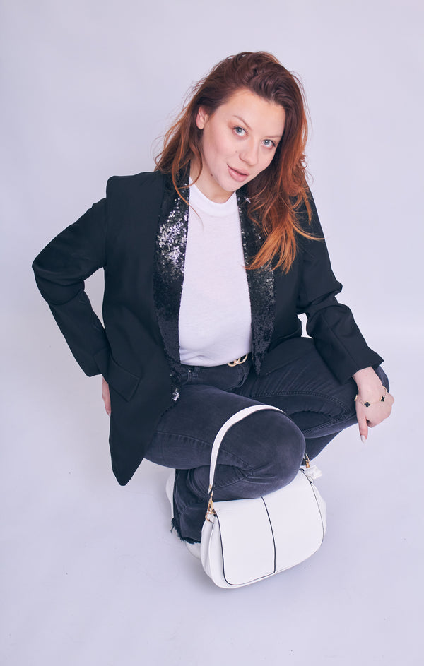 Femme Luxe Black Sequin Lapel Blazer - Ever