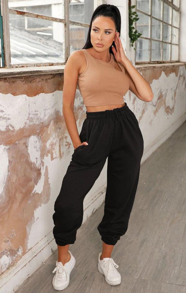 Femme Luxe Black Sheared Hem Joggers - Wynter