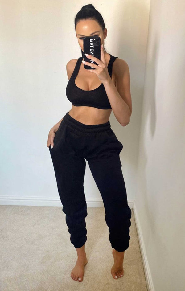 femme luxe Black Sheared Hem Joggers - Wynter