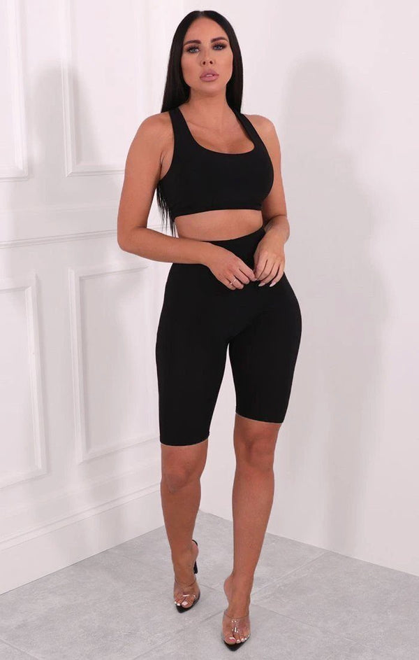 femme luxe Black Slinky Cropped Cycling Shorts - May