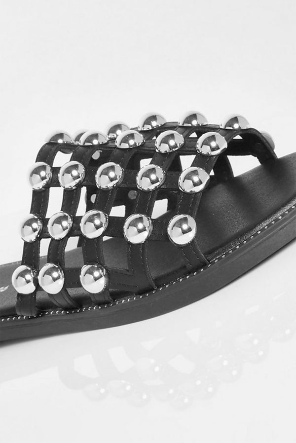 Femme Luxe Black Studded Caged Sliders - Sinead