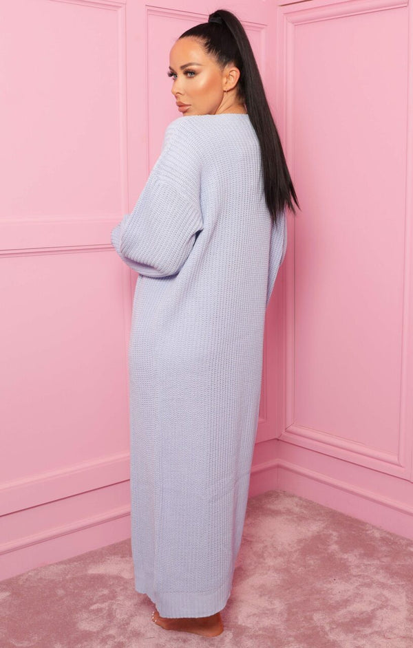 Femme Luxe Blue Knitted Maxi Cardigan - June