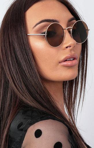 Femme Luxe Brown Mirrored Circle Sunglasses - Sonny