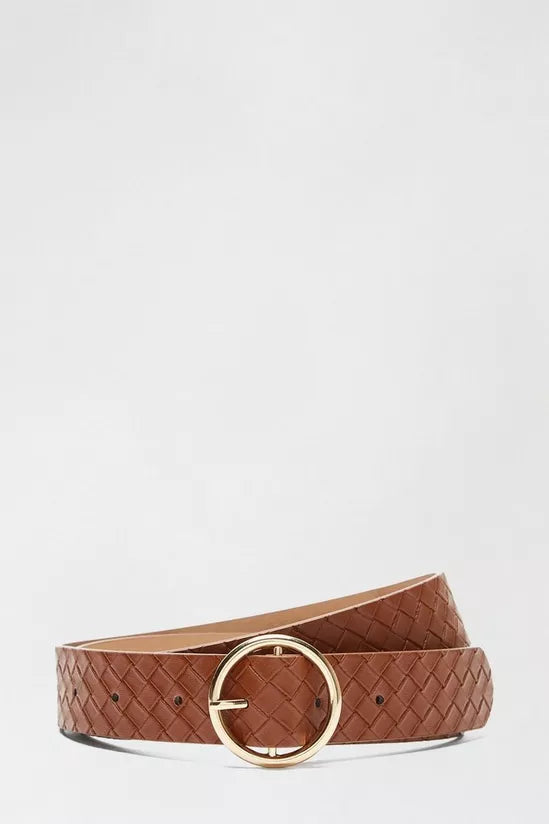 Femme Luxe Brown Woven Embossed Belt - Raven