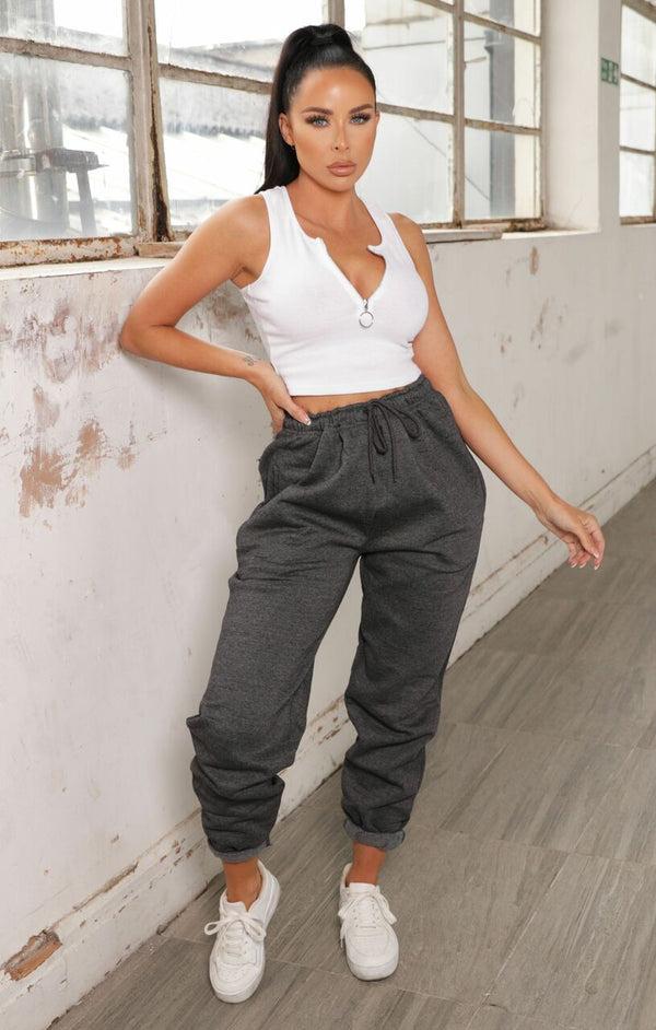 Femme Luxe Charcoal Cuffed Joggers - Marina