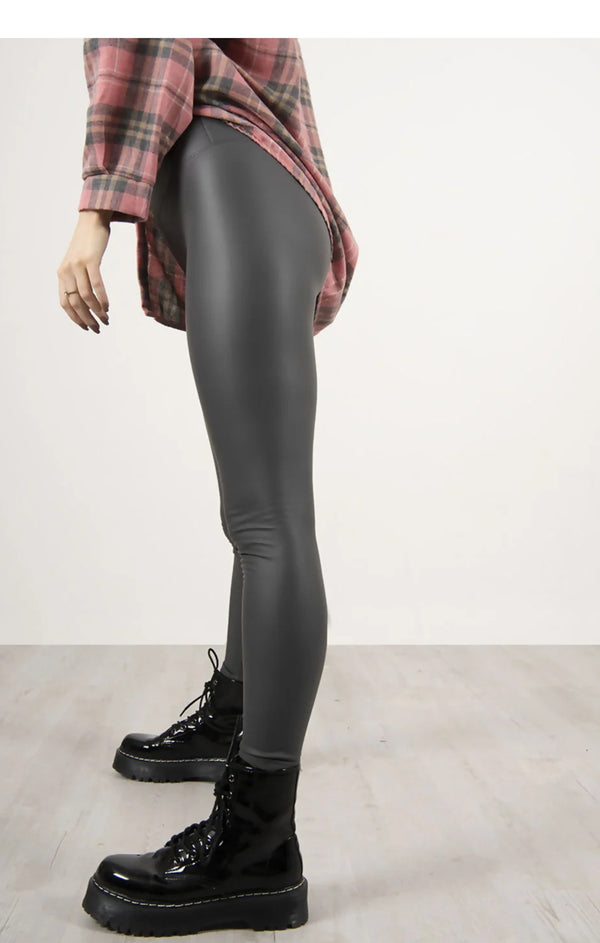 Femme Luxe Charcoal Pu High Waisted Legging - Nicki