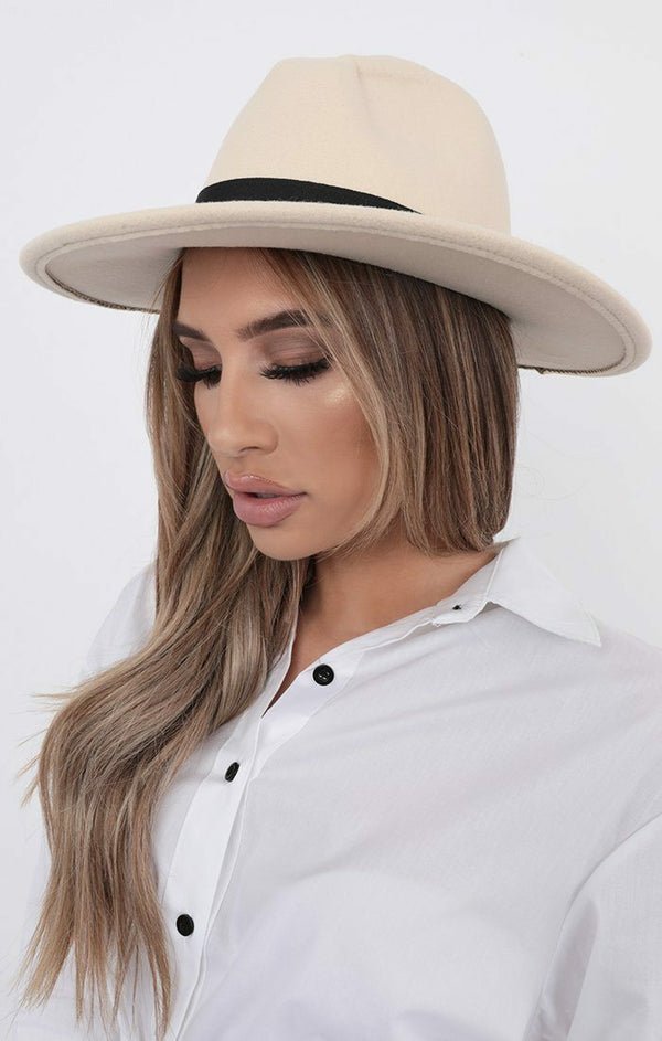 Femme Luxe Cream Fedora Felt Ribbon Hat - Mazie