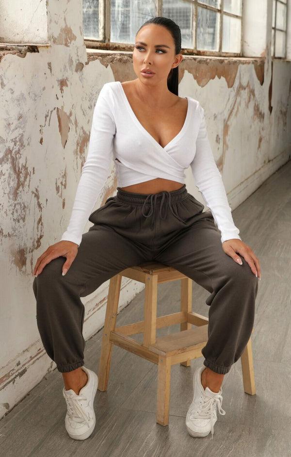 Femme Luxe Dark Grey Cuffed Joggers - Lizzie