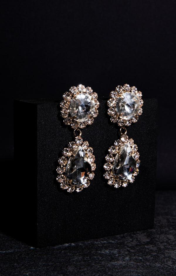 femme luxe Gold Diamante Teardrop Earrings - Ulla