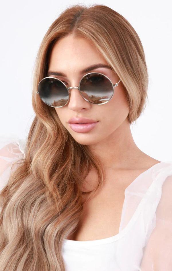 femme luxe Gold Mirrored Round Sunglasses - Jessica