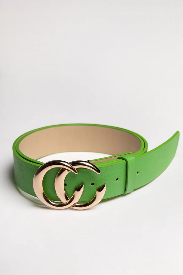 femme luxe Green CC Gold Buckle PU Belt - Haydan