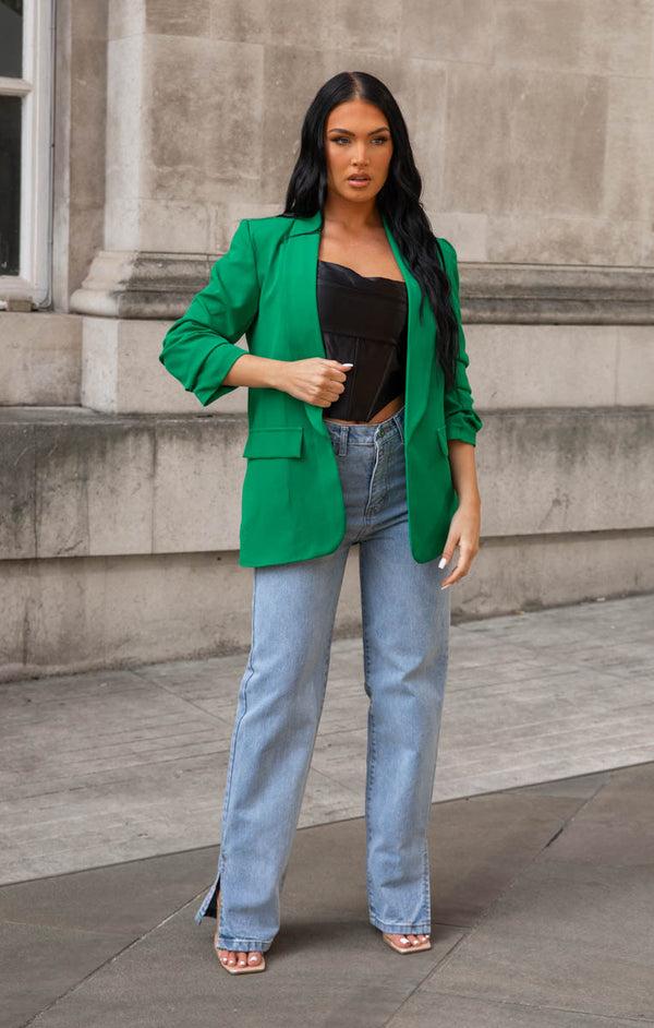 Femme Luxe Green Long Sleeve Pocket Blazer - Tenely