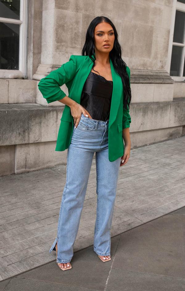 Femme Luxe Green Long Sleeve Pocket Blazer - Tenely