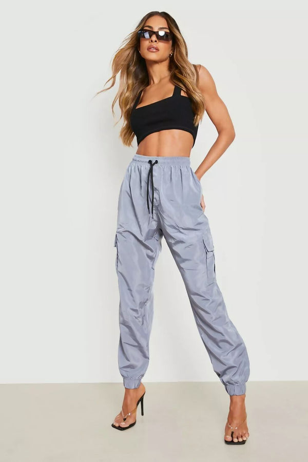 femme luxe Grey Cuffed Cargo Trousers - Poppi