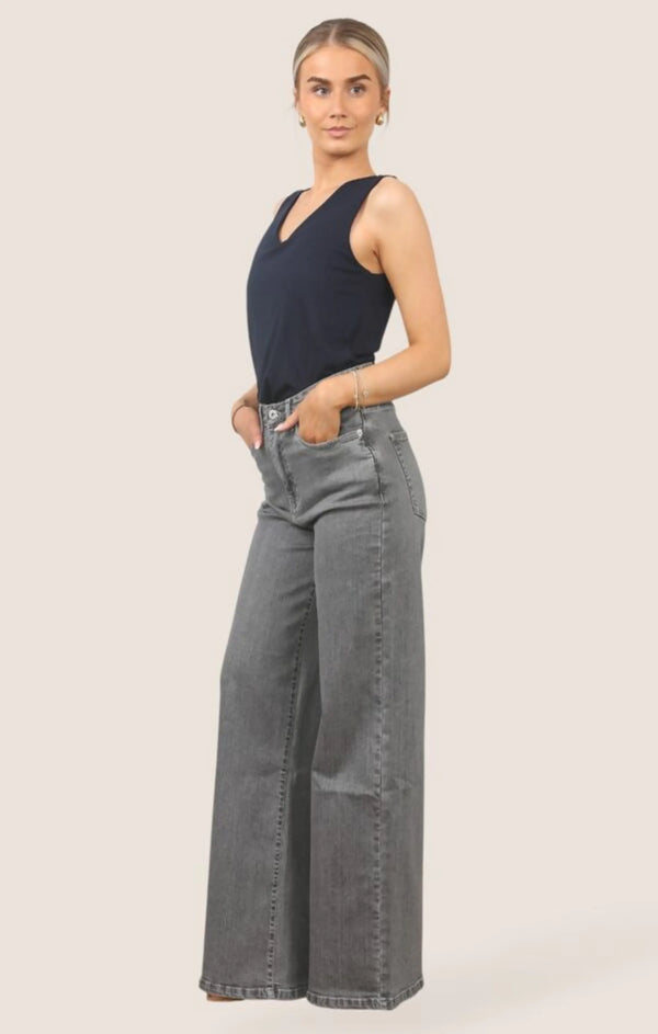 Femme Luxe Grey Straight Leg Loose Fit Jeans- Sorna