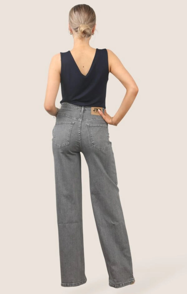 Femme Luxe Grey Straight Leg Loose Fit Jeans- Sorna