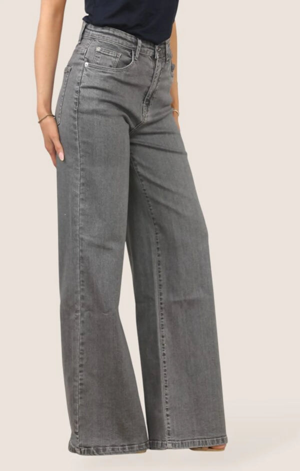 Femme Luxe Grey Straight Leg Loose Fit Jeans- Sorna