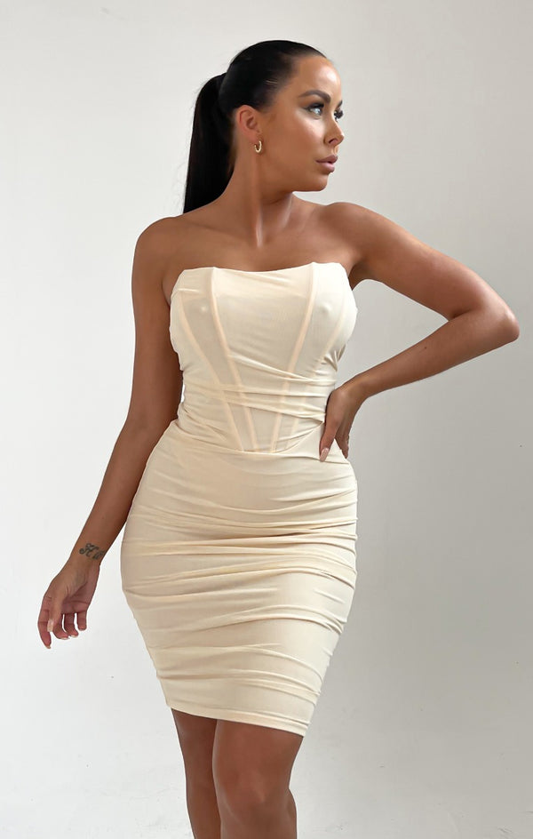 Femme Luxe Ivory Strapless Corset Dress - Jewel