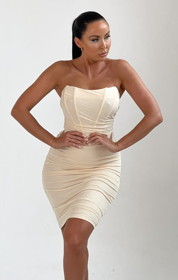 Femme Luxe Ivory Strapless Corset Dress - Jewel