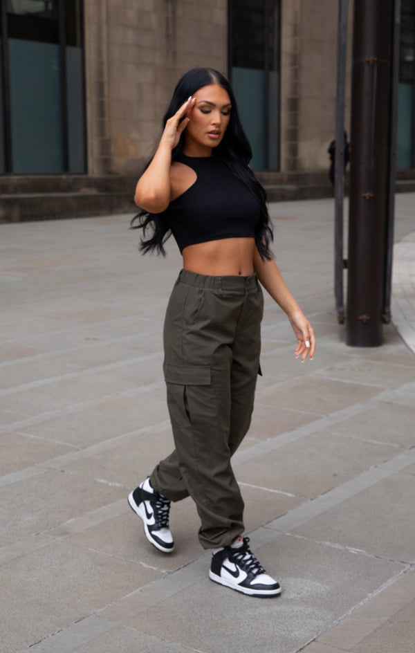 Femme Luxe Khaki Cuffed Cargo Trousers - Nora